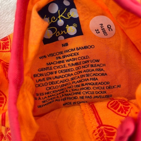 NWT Kickee Pants Bamboo NB Coverall with Snaps Orange Nectarine Leaf Lattice - Picture 3 of 5